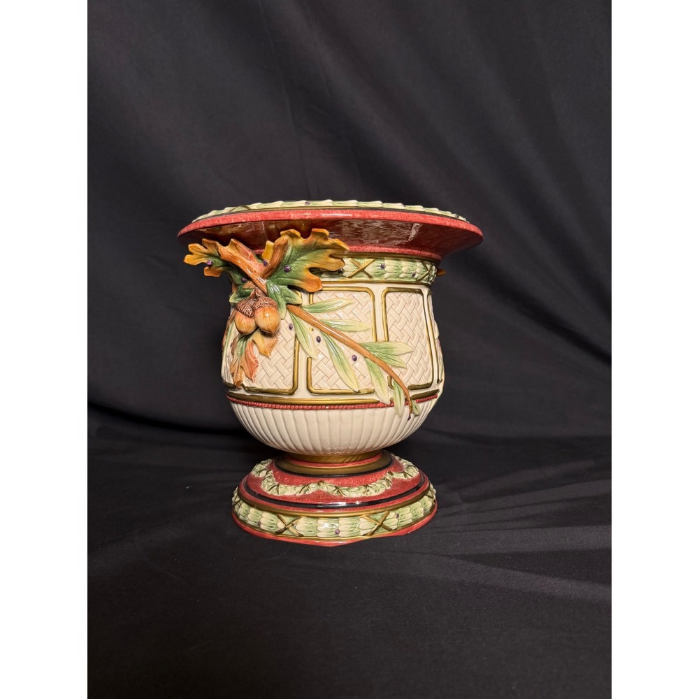 Fritz‎ & Floyd Urn Home Decor Large Cream Red Good Acorn Oak Leaf Majolica - Picture 2 of 7